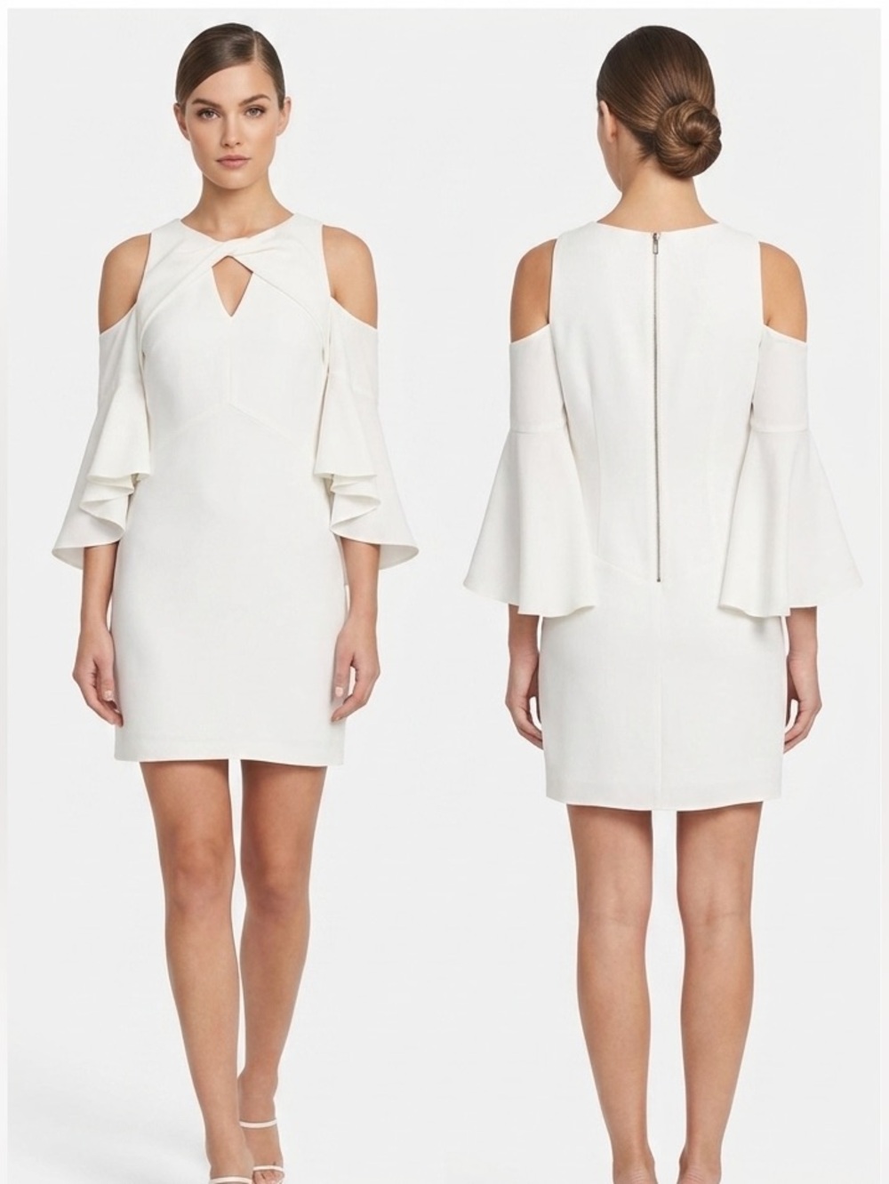 Shoshanna White Cold Shoulder Twist Front Flutter Sleeve Mini Dress Size 0
